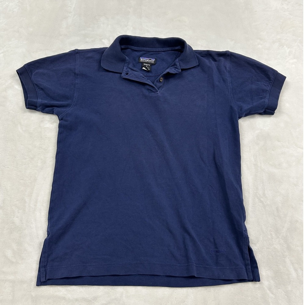 Patagonia Polo Shirt Womens Small Blue Organic Cotton Short Sleeve Pique Knit
